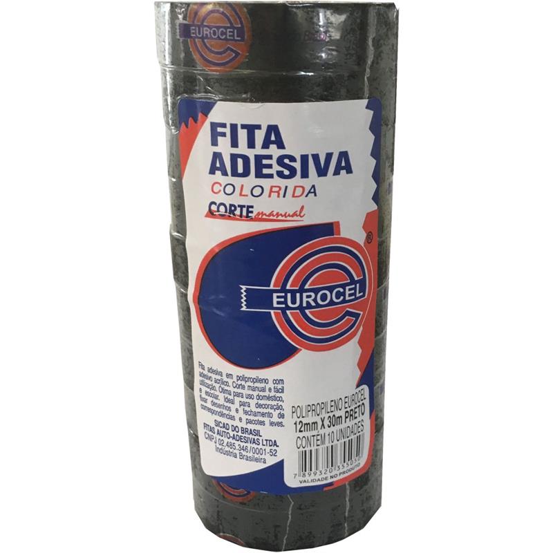 FITA ADESIVA PP 2000 12MMX30M PRETA - EUROCEL PCT.C/10