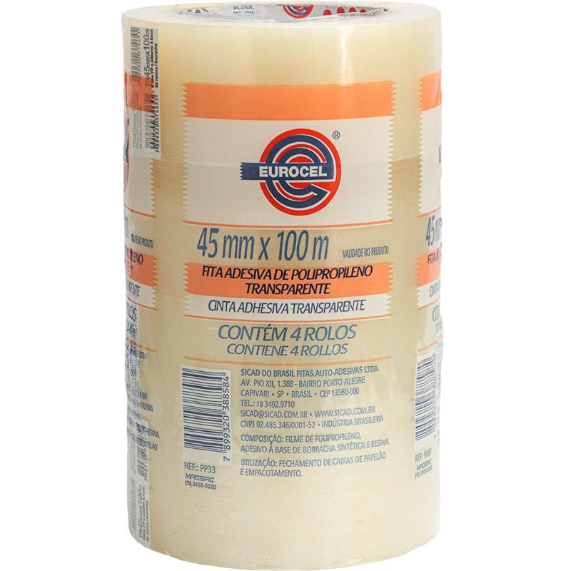 FITA PARA EMPACOTAMENTO PP 33 45 MM X 100 M TRANSPARENTE - EUROCEL PCT.C/04