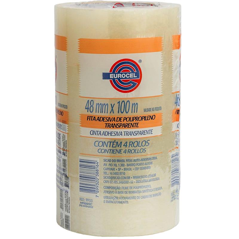 FITA PARA EMPACOTAMENTO PP 33 48 MM X 100 M TRANSPARENTE - EUROCEL PCT.C/04