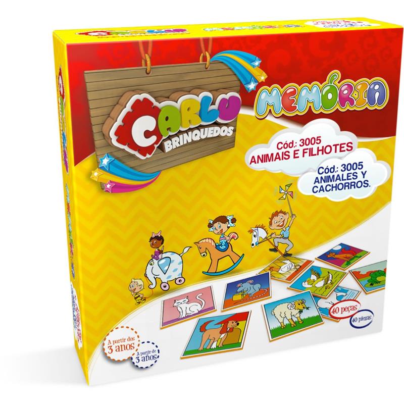 JOGO DA MEMÓRIA ANIMAIS E FILHOTES 40 PEÇAS - CARLU UNIDADE