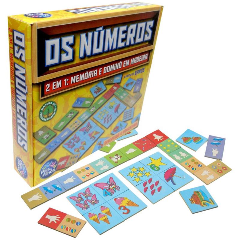 BRINQUEDO PEDAGÓGICO (MADEIRA) OS NUMEROS DOMINO E MEMORIA - PAIS E FILHOS UNIDADE