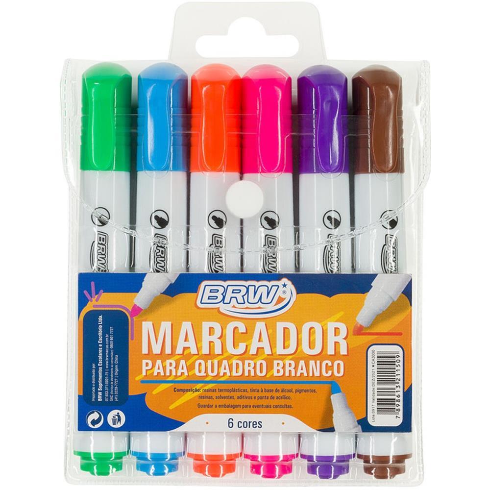 PINCEL QUADRO BRANCO PONTA REDONDA 6 CORES BRW ESTOJO