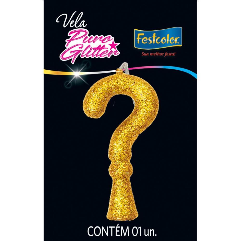 VELA PARA ANIVERSARIO INTERROGACAO PURO GLITER OURO FESTCOLOR CX.C/10