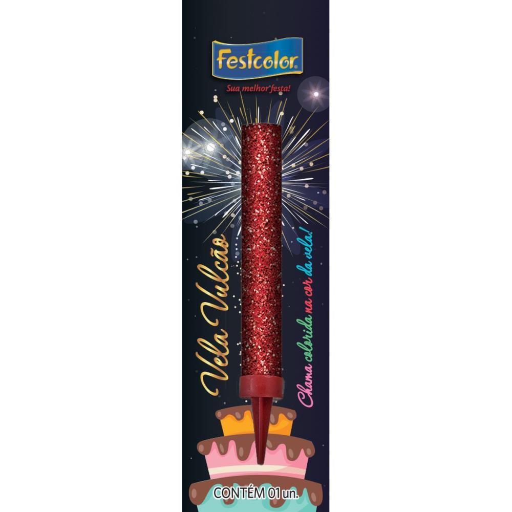 VELA PARA ANIVERSARIO VULCAO VERMELHA FESTCOLOR UNIDADE