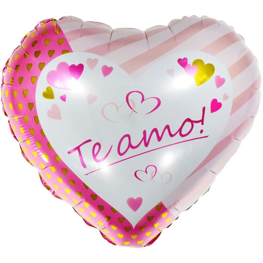 BALAO METALIZADO DECORADO CORACAO ESTAMP. TE AMO 45CM. MAKE+ PCT.C/05