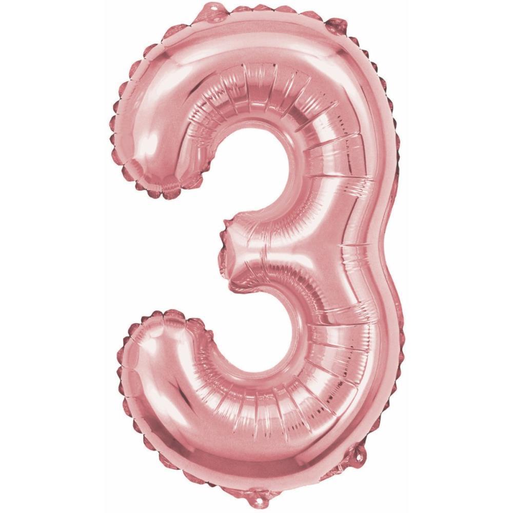 BALAO METALIZADO NUMERO 3 ROSE 40CM. MAKE+ UNIDADE