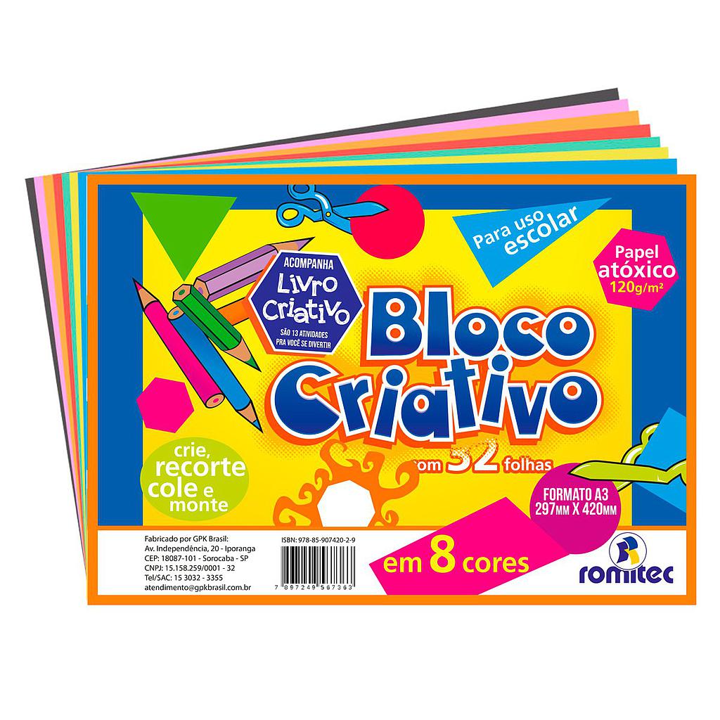 BLOCO CRIATIVO ROMITEC A3 8 CORES 120G - 32 FOLHAS