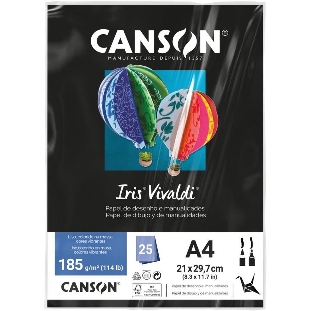 PAPEL A4 COLOR IRIS VIVALDI PRETO 185G FILA CANSON PCT.C/25