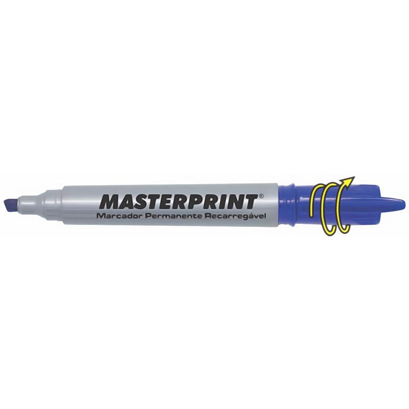 PINCEL MARCADOR PERMANENTE MP 616 RECARREGÁVEL AZUL MASTERPRINT