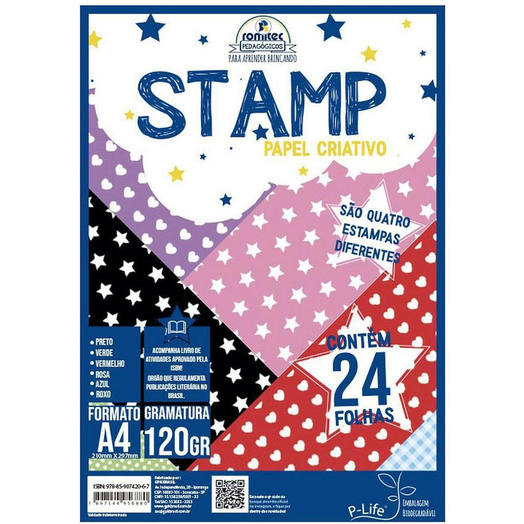 PAPEL SULFITE ROMITEC CRIATIVO A4 STAMP 4 ESTAMPAS 120G 24 FOLHAS