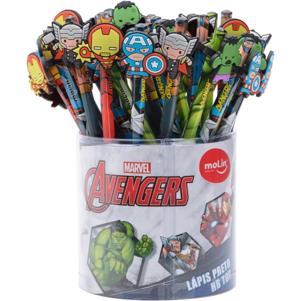 LAPIS PRETO REDONDO DECORADO THE AVENGERS TOP C/BORRACHA MOLIN POTE-36