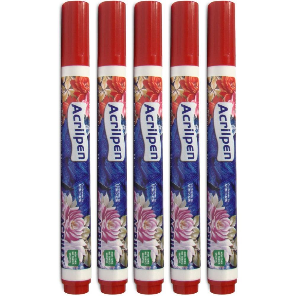CANETA PARA TECIDO VERMELHO FOGO ACRILPEN ACRILEX CX.C/12