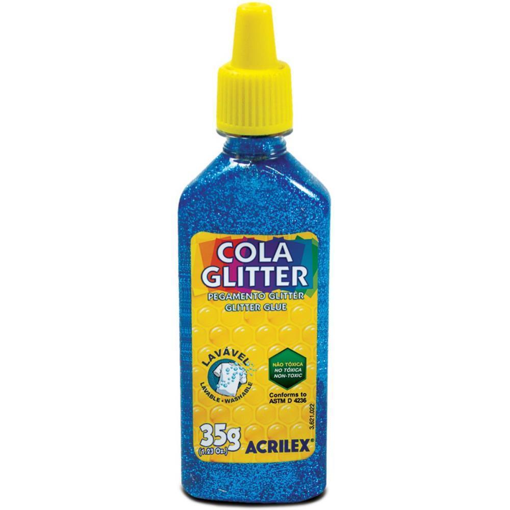 COLA COM GLITTER TUBO 35G. AZUL ACRILEX DUZIA