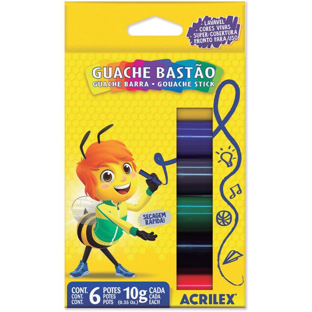TINTA GUACHE EM BASTAO 06 CORES ACRILEX ESTOJO