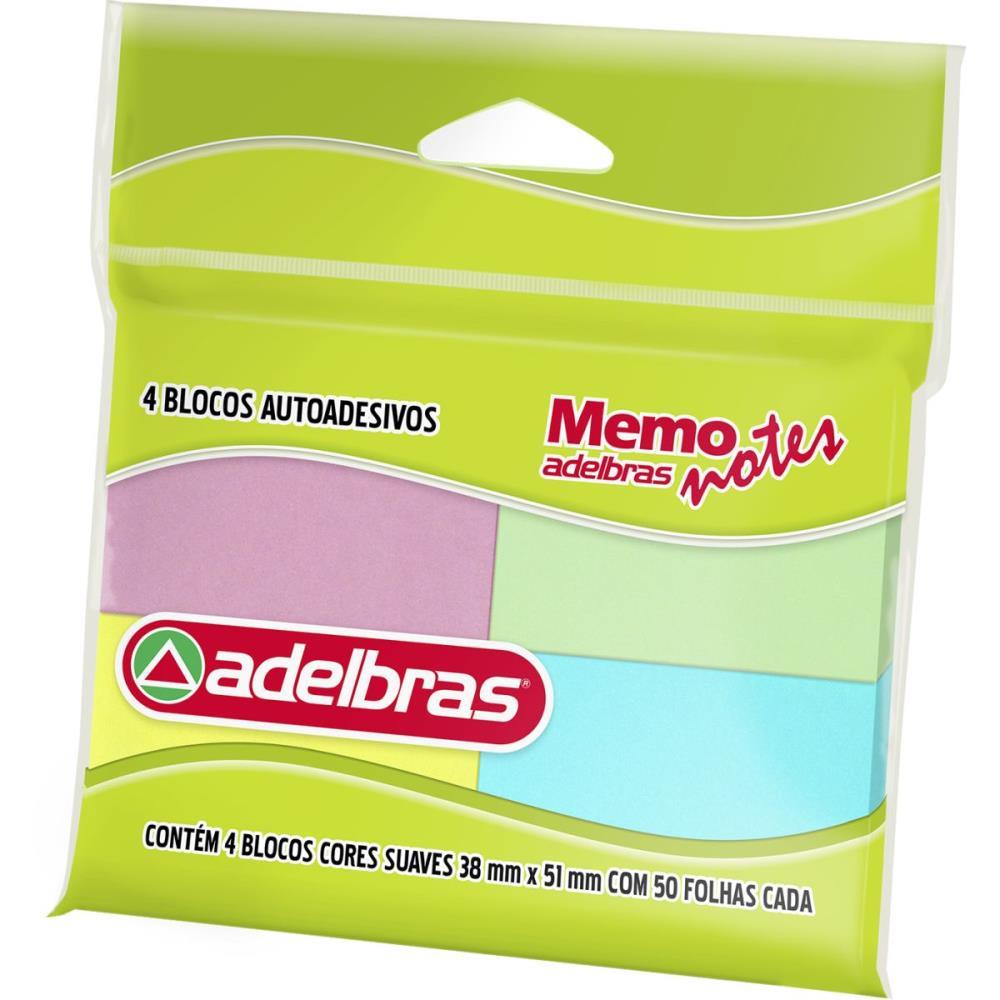 BLOCO DE RECADO AUTOADESIVO MEMONOTE COR SUAVE  38X51 50FLS ADELBRAS PCT.C/04