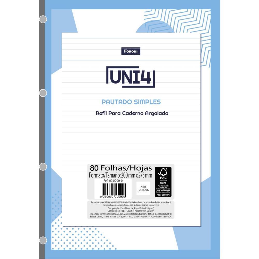 BLOCO PARA FICHARIO UNIVERSIT. UNI 4 BRANCO 80FLS. FORONI PCT.C/05