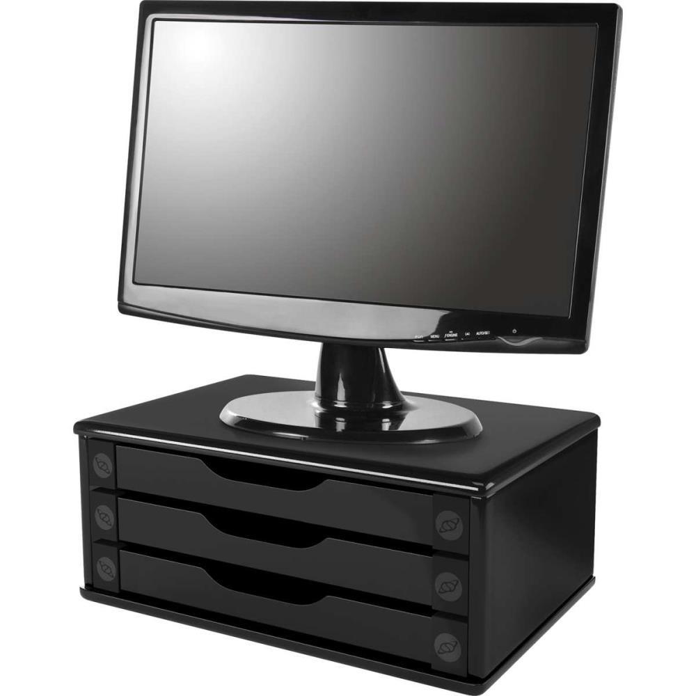 SUPORTE PARA MONITOR 3GAVETAS 39X26X16 MDF BLACK PI SOUZA UNIDADE