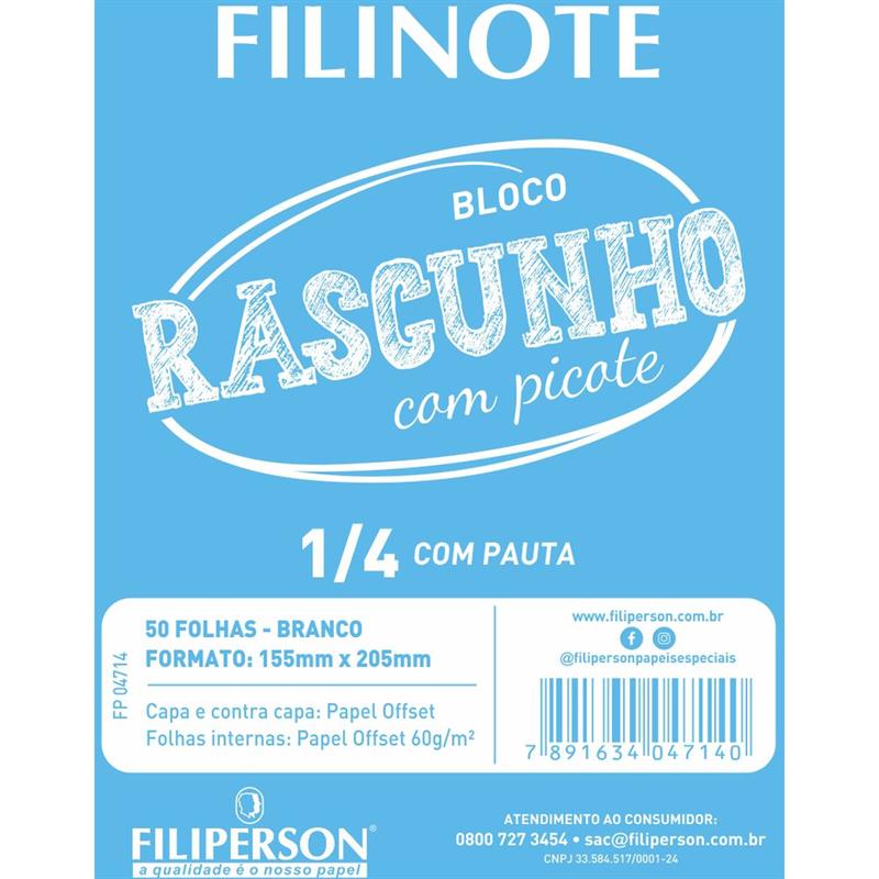 BLOCO PARA RASCUNHO C/PICOTE C/PAUTA 155 MM X 205 MM 50 FLS FILIPERSON