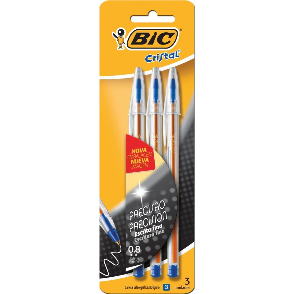 CANETA ESFEROGRAFICA CRISTAL FINA AZUL BIC BL.C/03