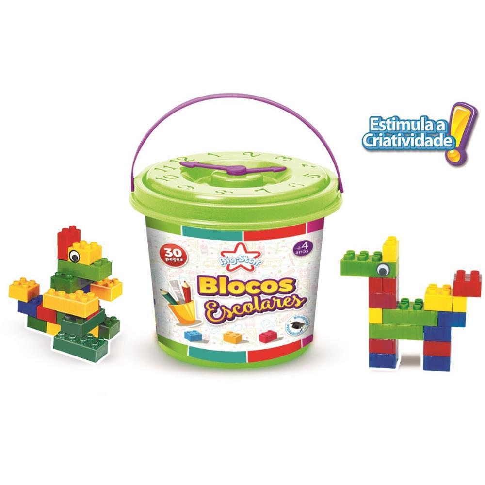 BRINQUEDO PARA MONTAR BALDE BLOCOS ESCOLARES 30 PCS BIG STAR UNIDADE