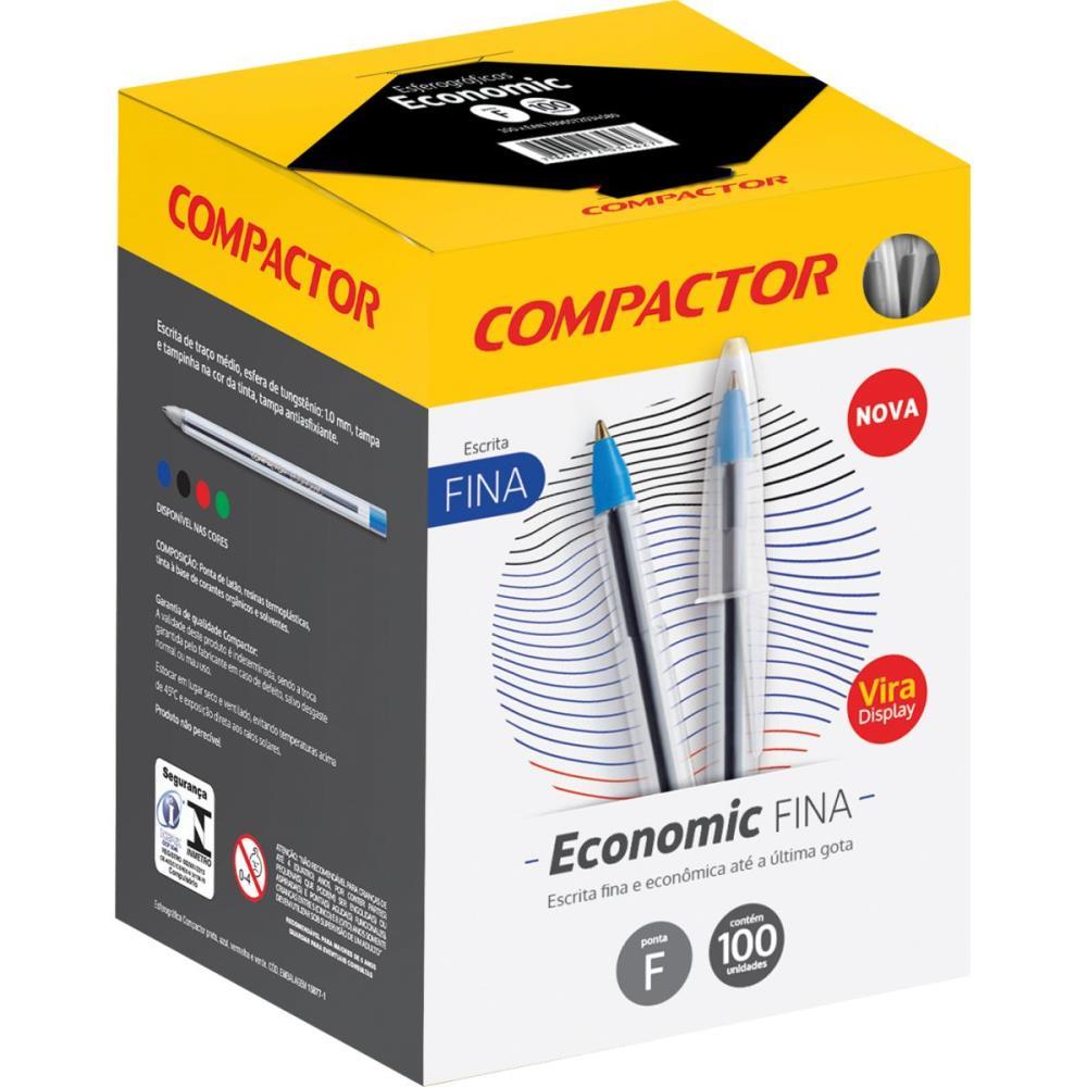 CANETA ESFEROGRAFICA ECONOMIC FINA PRETA COMPACTOR CX.C/100