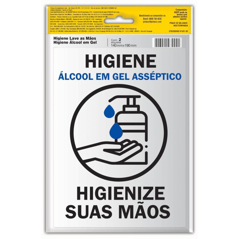 PLACA DE SINALIZACAO HIG. E LAVE AS MAOS 14CMX19CM PIMACO BL.C/02