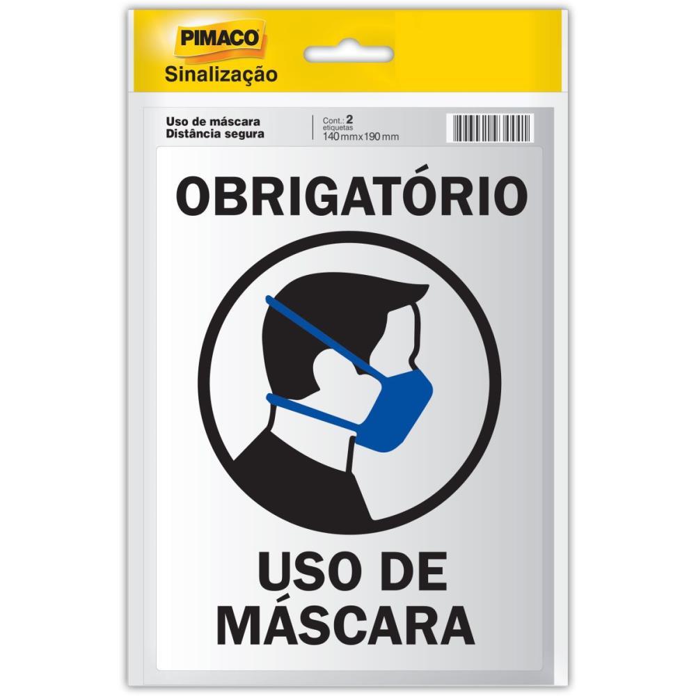 PLACA DE SINALIZACAO USO MASC./DIST. SEGURA 14X19CM PIMACO BL.C/02
