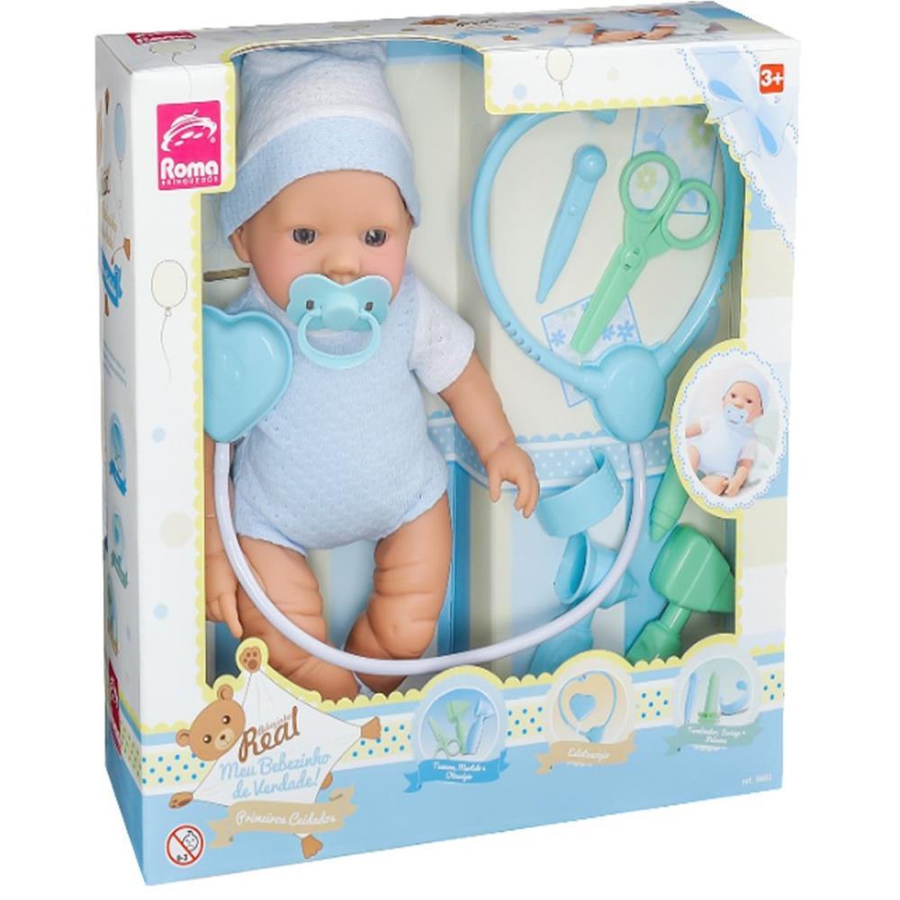 BONECA BEBEZINHO REAL 1º CUIDADO AZUL ROMA UNIDADE