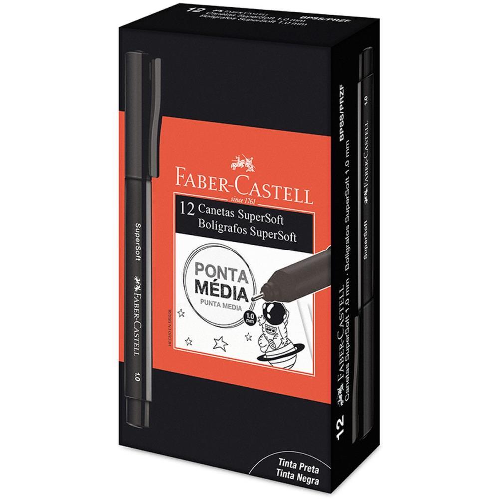 CANETA COM PONTA POROSA SUPERSOFT PEN 1.0MM PRETA FABER-CASTELL CX.C/12