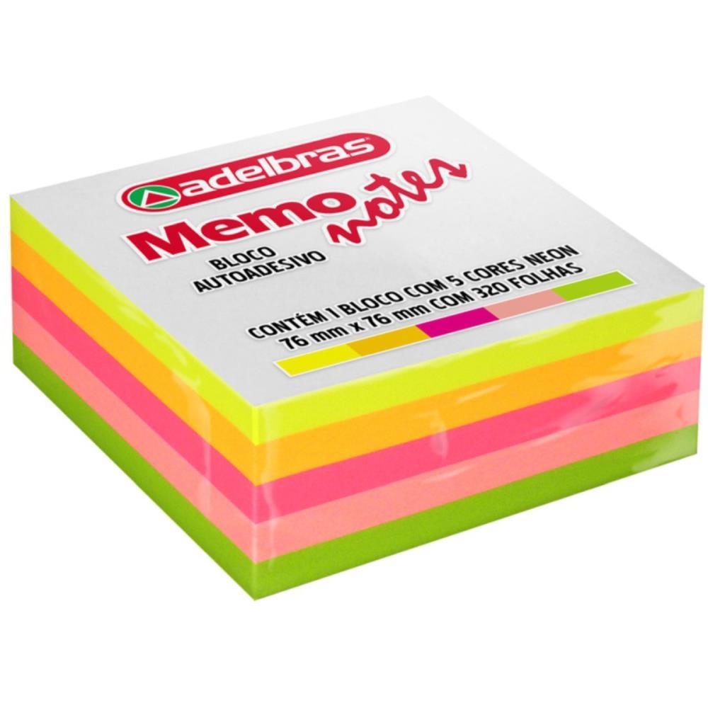 BLOCO DE RECADO AUTOADESIVO MEMONOTE NEON 76X76 320FLS ADELBRAS UNIDADE
