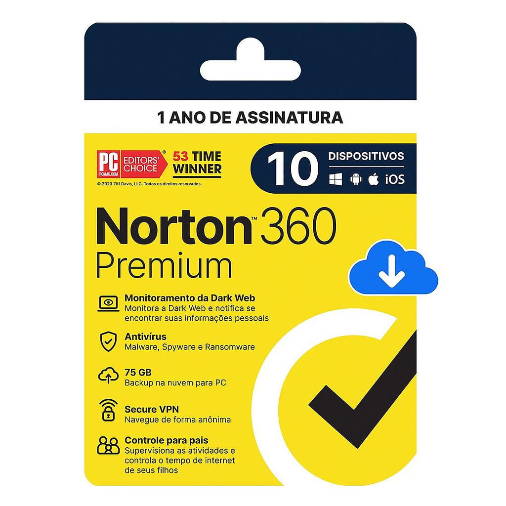 ANTIVÍRUS NORTON 360 PREMIUM - 10 DISPOSITIVOS - 12 MESES ESD - 21414573