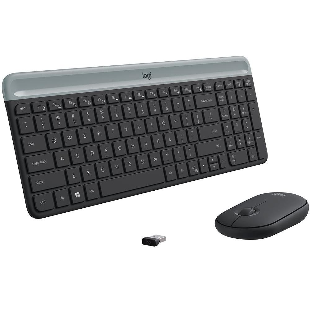 KIT MOUSE E TECLADO LOGITECH MK470 SLIM SEM FIO USB GRAFITE