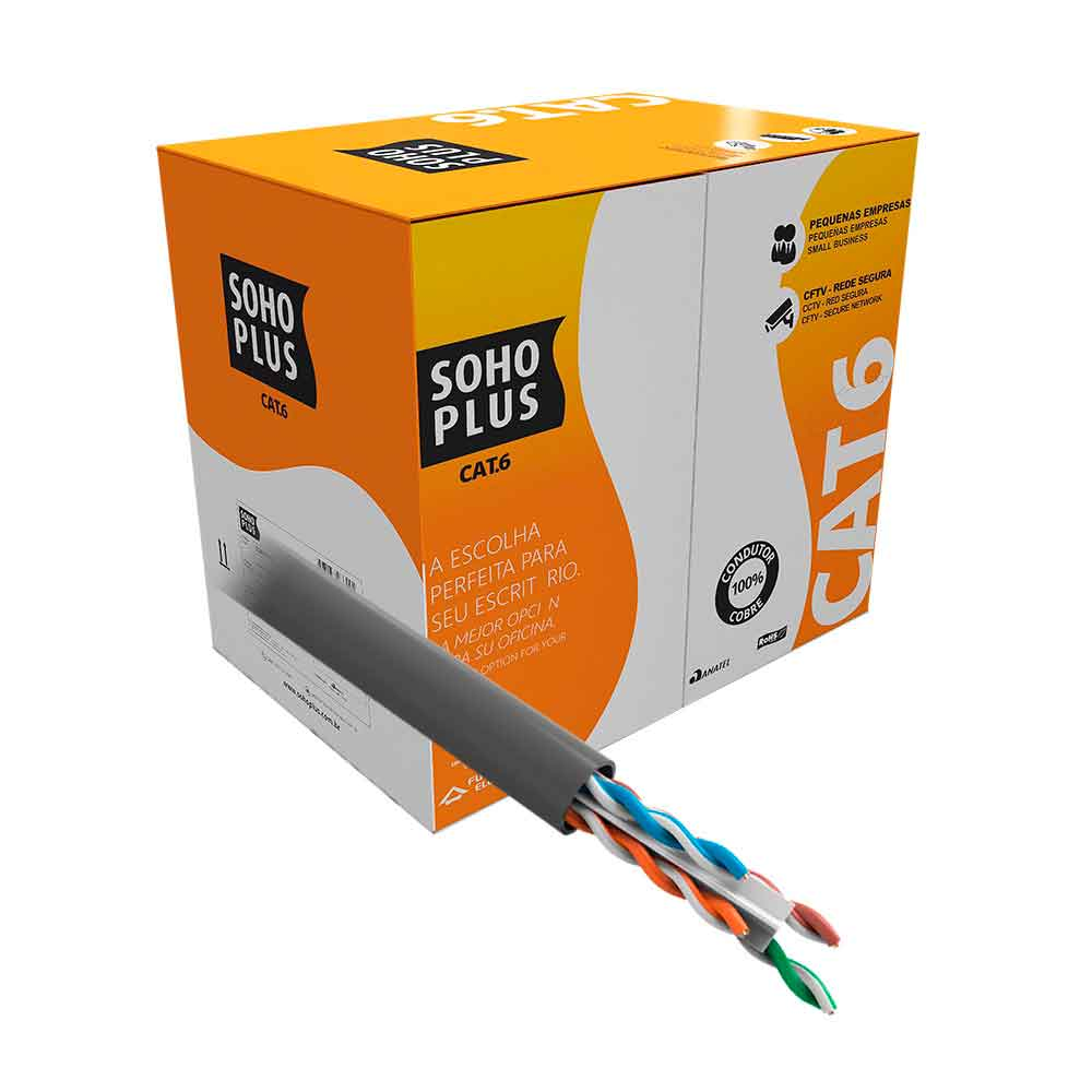CABO REDE LAN FURUKAWA SOHOPLUS CAT6 U/UTP CMX CINZA CERTIFICADO CX 305M