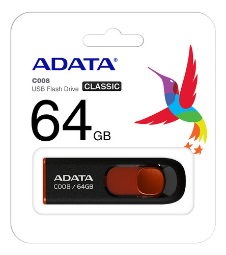 PEN DRIVE ADATA  AC008  64GB PRETO/VERMELHO AC008-64G-RKD