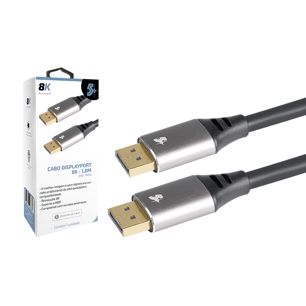 CABO DISPLAYPORT M + DISPLAYPORT M 1.4 HBR 8K C/ TRAVA 1.8M 5+ - 018-7499