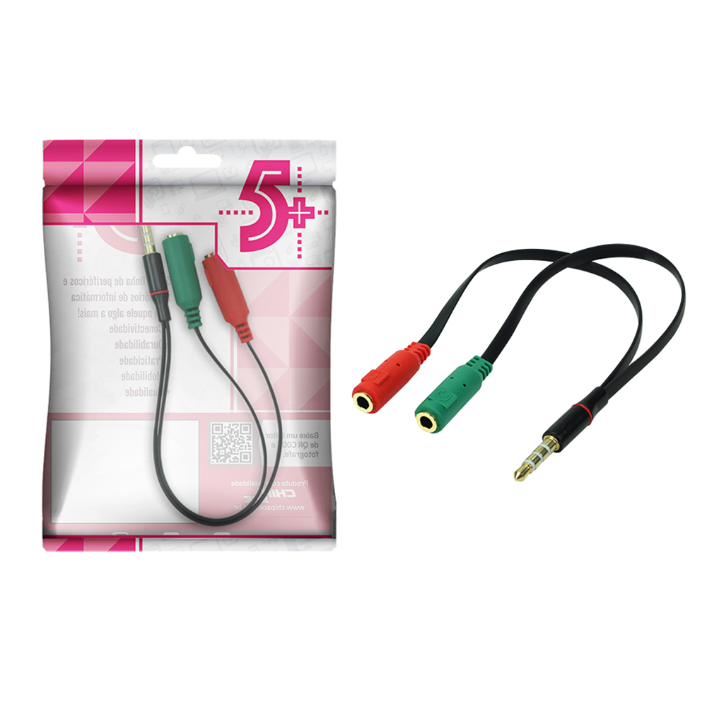 CABO ADAPTADOR P3 MACHO X 2 P2 FEMEA - P/ MICROFONE E FONE HEADSET PRETO 5+ - 018-6045