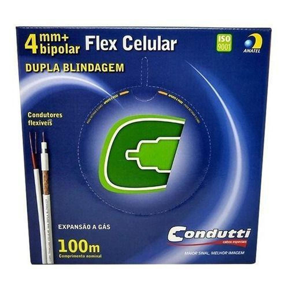 CABO COAXIAL DUPLA CAPA BLINDADO RF 4MM 2X26AWG COM ALIMENTACAO PROF CONDUTTI CX 100M
