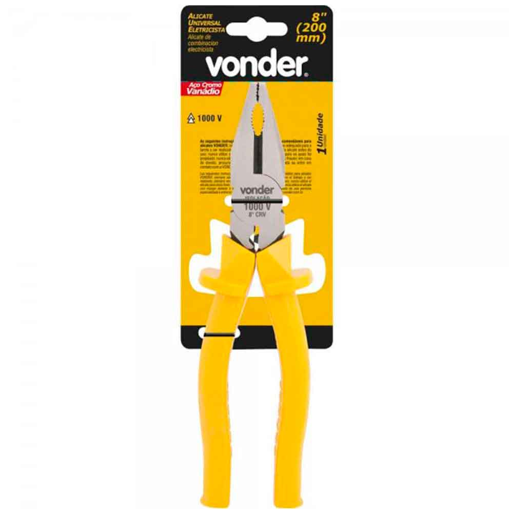 ALICATE UNIVERSAL 8" CRV ELETRICISTA ISOLADO 1000V VONDER