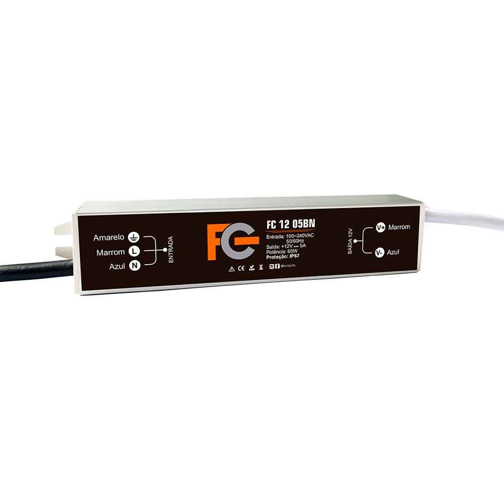 FONTE BLINDADA FC FONTES 12V 5A 60W IP67 FC1205BN