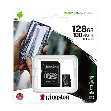 CARTAO DE MEMORIA SD KINGSTON CANVAS SELECT PLUS CLASS 10UHS-I 128GB MICRO+ADAPTADOR - SDCS2/128GB