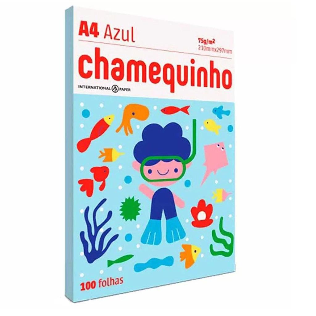 PAPEL SULFITE CHAMEQUINHO A4 AZUL 75G COM 100 FOLHAS