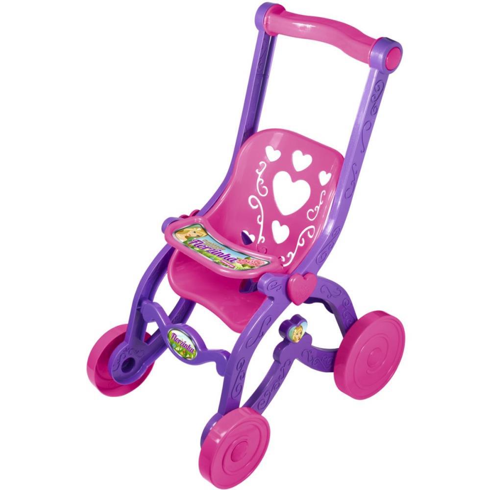 CARRINHO DE BONECA FLORZINHA ROSA E LILAS BRINQUEMIX CX.C/02