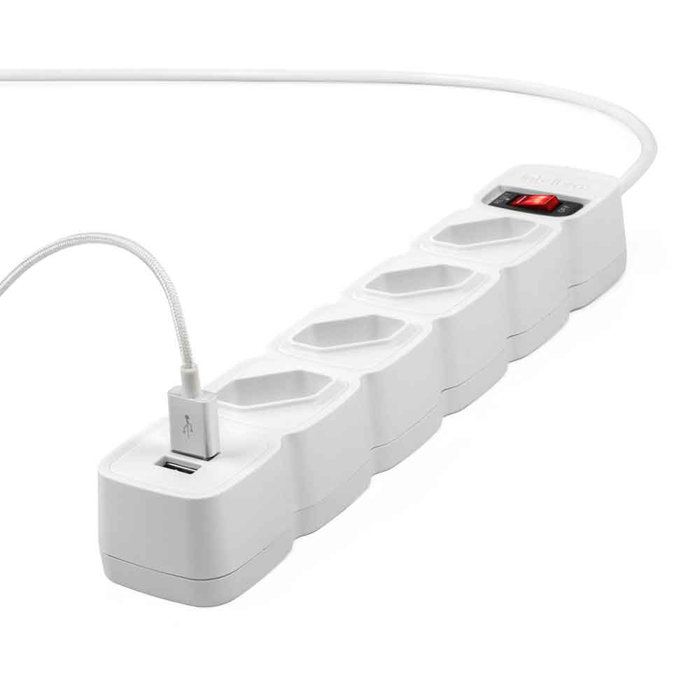 FILTRO DE LINHA INTELBRAS 4T E 2 USB EPE 204 USB + CABO 3M BRANCO 4824206