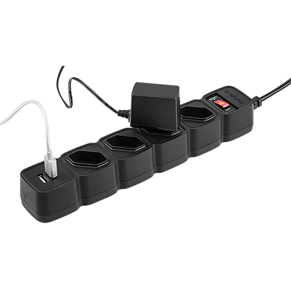 FILTRO DE LINHA INTELBRAS 4T E 2 USB EPE 204 USB + CABO 3M PRETO 4824207
