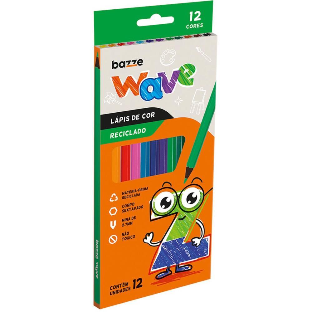 LÁPIS DE COR SEXTAVADO BAZZE WAVE RECICLADO 12 CORES