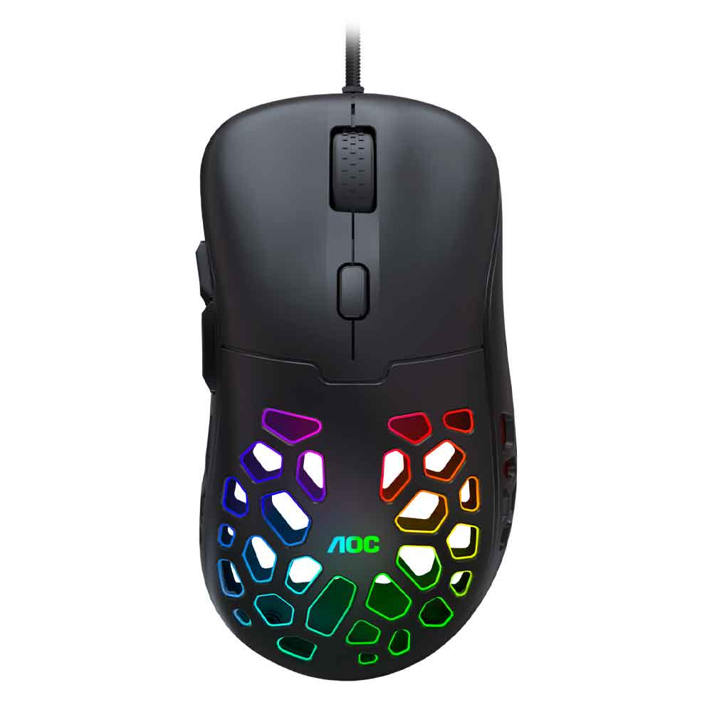 MOUSE GAMER AOC ULTRALEVE PIXART 3389 16000DPI RGB GM510 PRETO