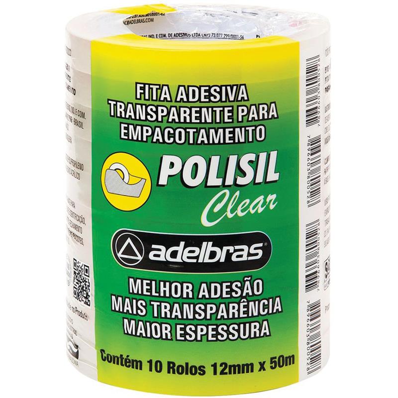 FITA ADESIVA POLISIL 12MMX50M TRANSPARENTE ADELBRAS C/10