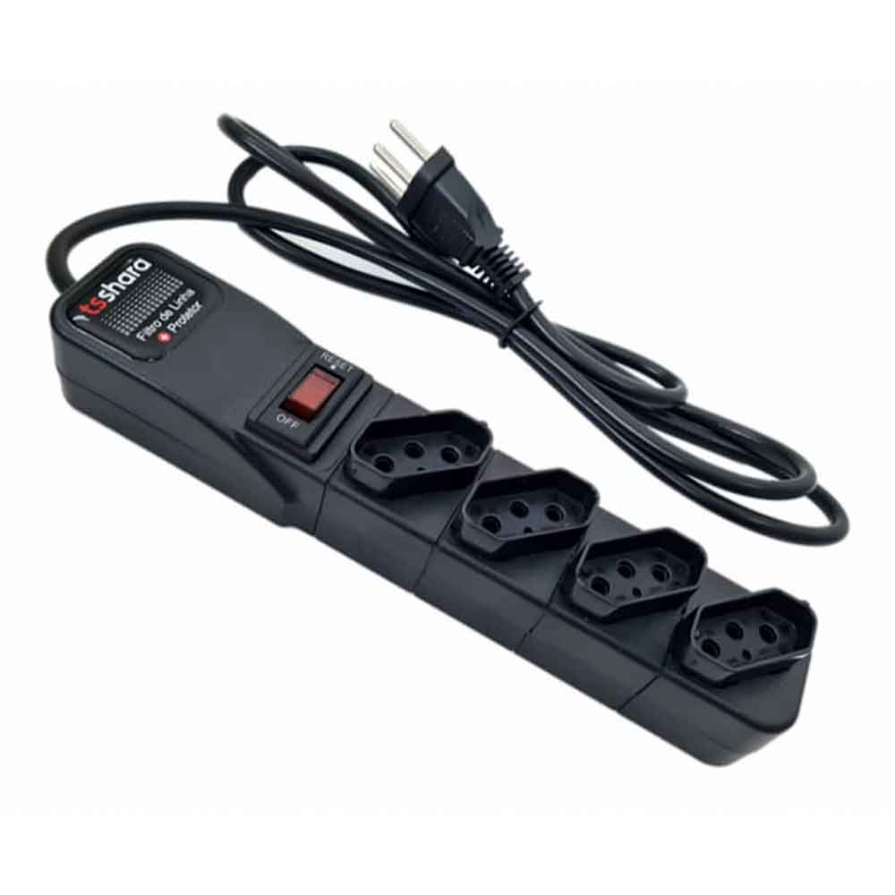 FILTRO DE LINHA TS SHARA + PROTETOR 4 TOMADAS  BIVOLT CABO 1,5M PRETO - 552