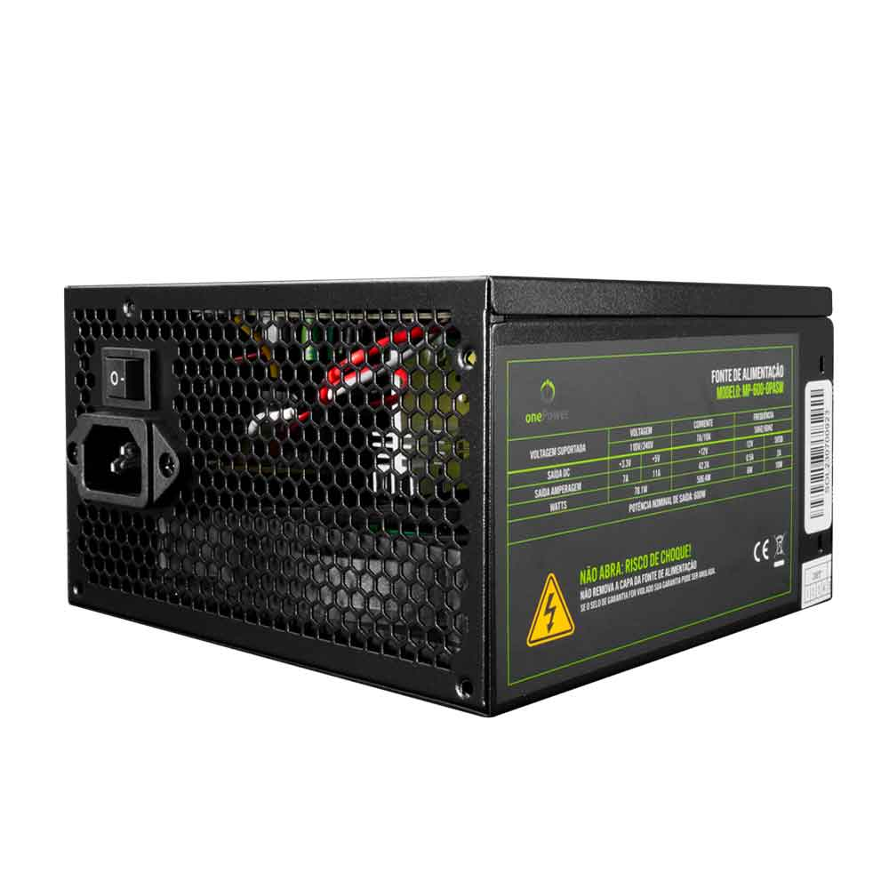 FONTE DE ALIMENTAÇÃO ONE POWER ATX 600W AUTOSWITCH S/CABO MP-600-OPASW