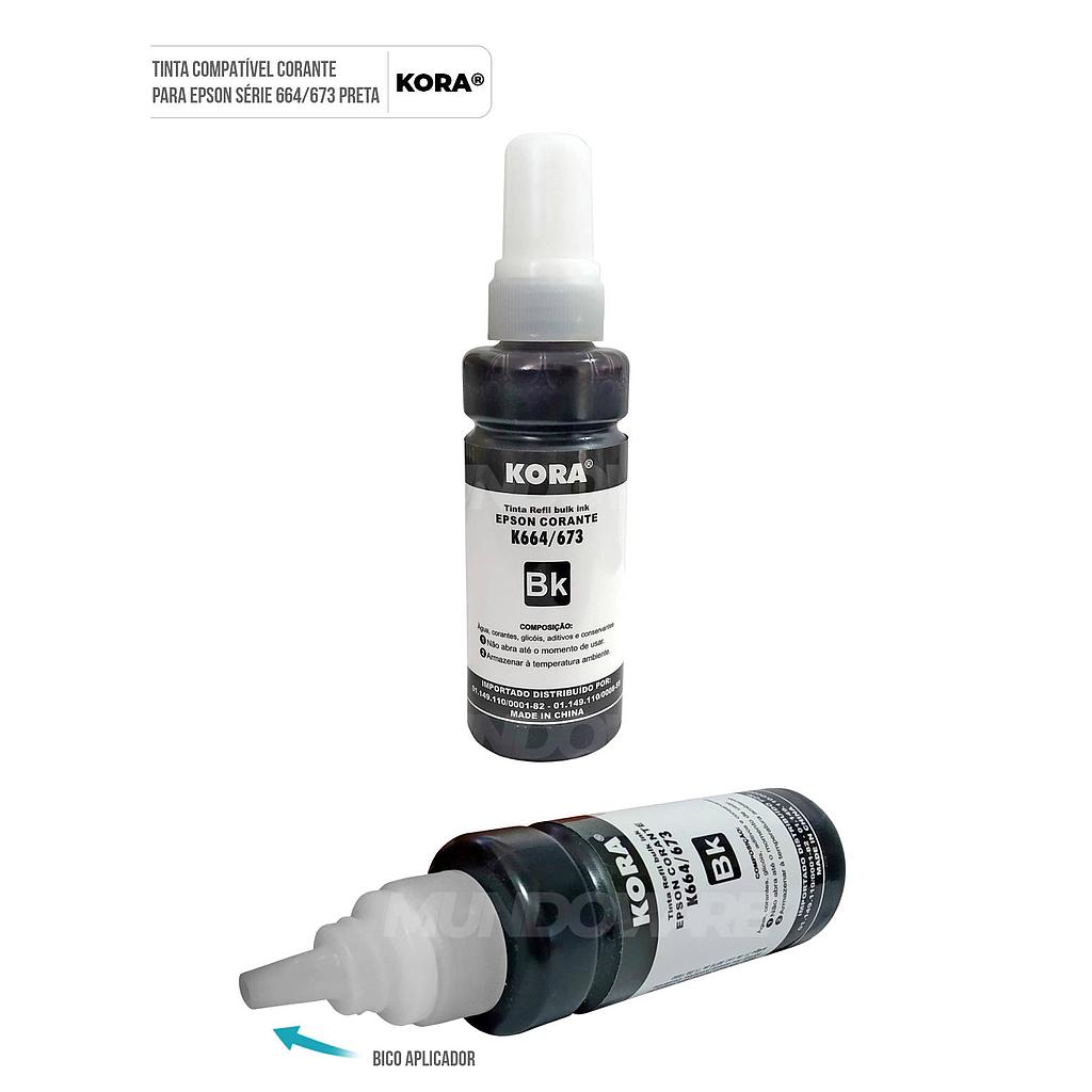 REFIL DE TINTA CORANTE KORA EPSON T664673 L110 L200 L355 L495 L8000 L800 L810 PRETO 70ML